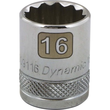 Dynamic Tools 3/8" Drive 12 Point Metric, 16mm Standard Length, Chrome Socket D009116